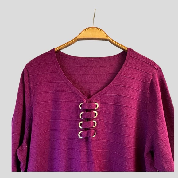 Women’s Sweater Size XL Purple Crewneck 3/4 Length Sleeves - Picture 2 of 12